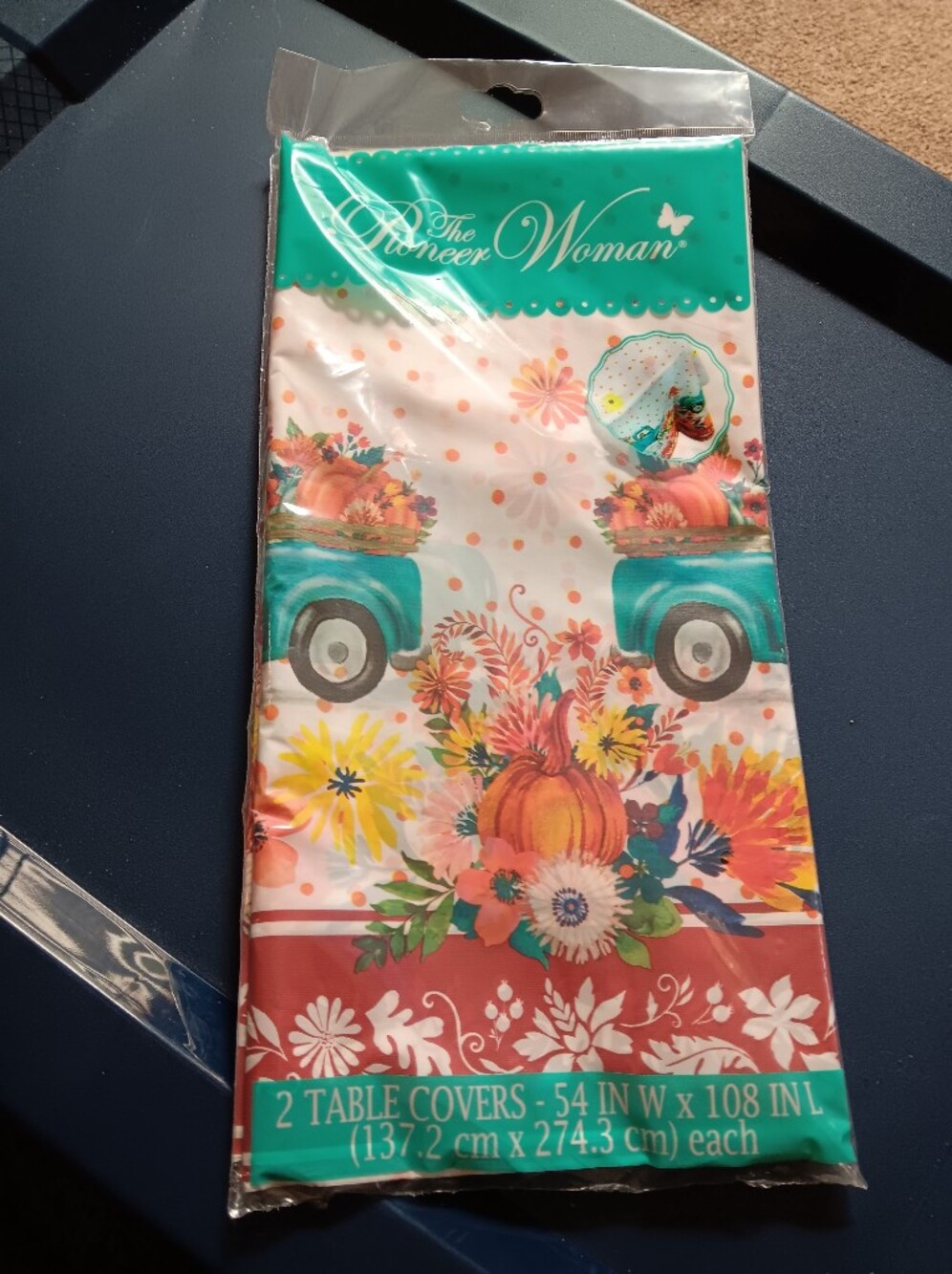Festive Floral Pumpkin Party Pair Of Table Covers - Teal & Coral